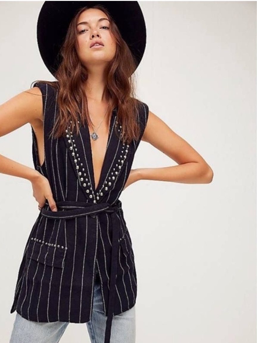 Nwt Free People Sawyer Studded Vest Size Large Striped Z235